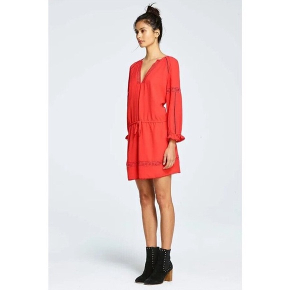 Rebecca Minkoff red bohemian dress drawstring, elastic waist with tassels size 6 - Picture 4 of 15